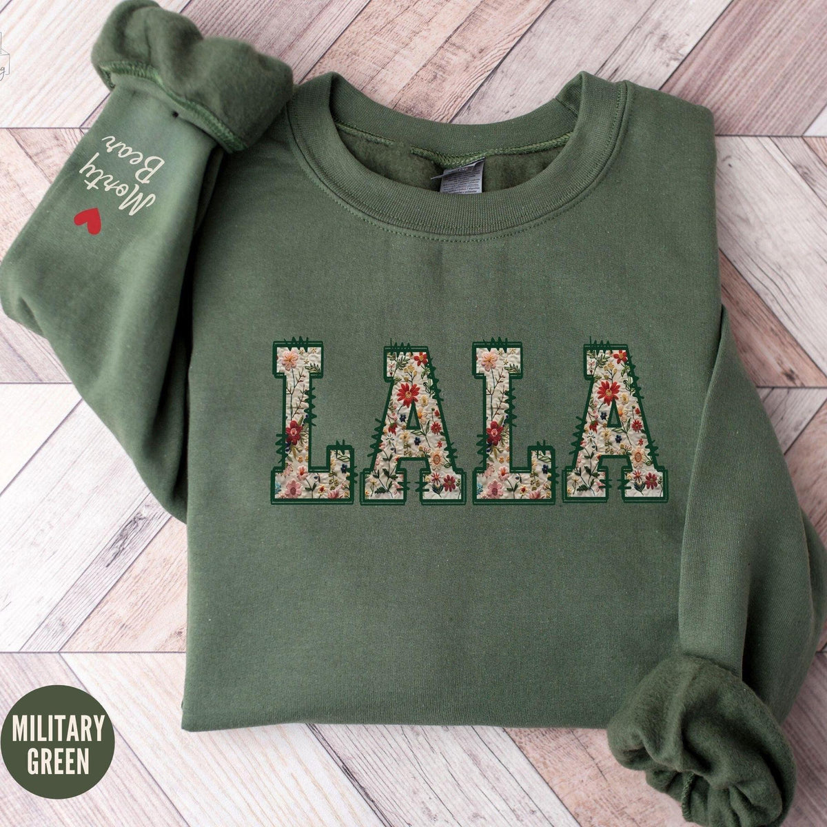 Custom Grandma Lala Sweatshirt With Kid Name On Sleeve Personalized Floral Lala Crewneck Lala Grammy Sweater Grandmother Gift Sweatshirt – Fan Favorite · Must-Have Style