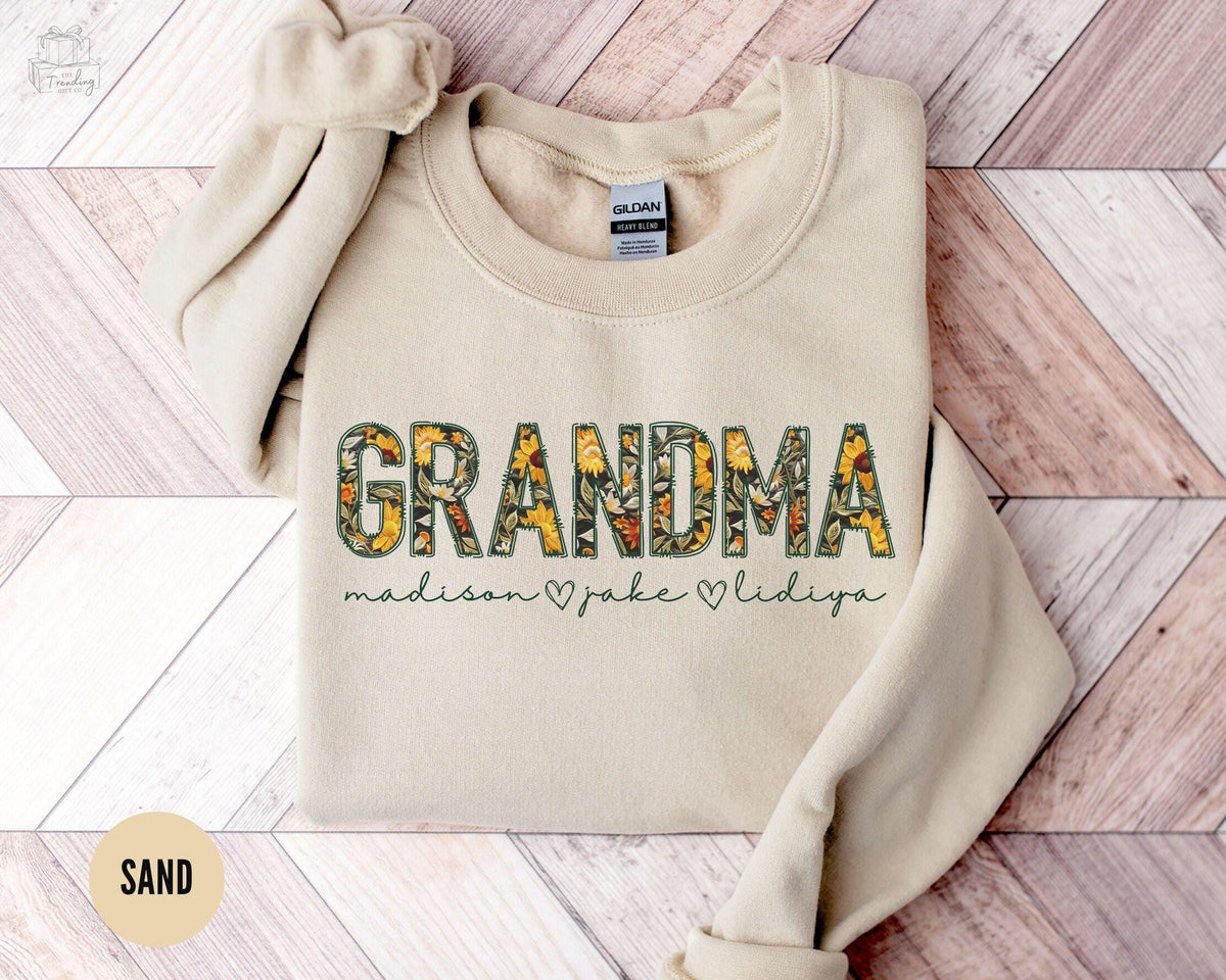 Custom Floral Grandma Sweatshirt With Kids Names Mothers Day Gift Crewneck Christmas Grandma Gift Personalized Grammy Sweatshirt Sweatshirt – Premium Graphic · Top Pick For Any Outfit