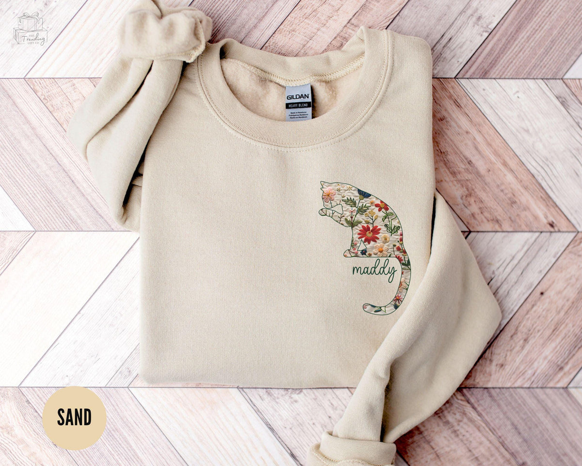 Custom Cat Mom Sweatshirt Floral Cat Mama Sweater New Cat Owner Gift Wildflower Floral Cat Lover Crewneck Personalized Cat Womens Shirt Sweatshirt – Fan Favorite · Must-Have Style