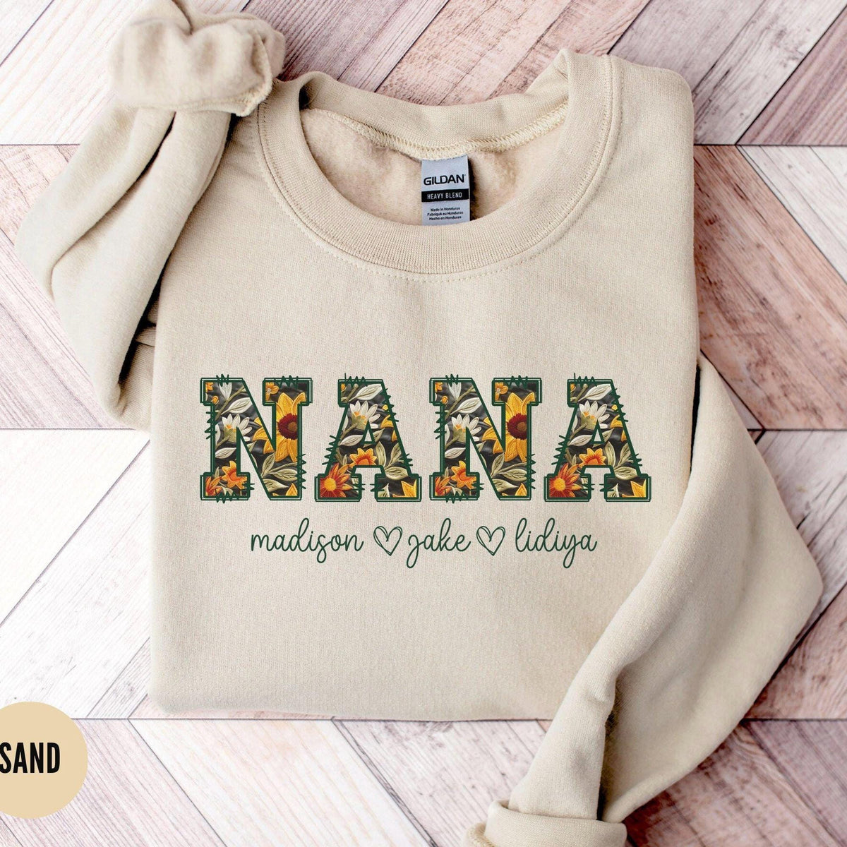 Personalized Nana Sweatshirt Custom Grandchildren Name Grandmother SweaterNew Grandma Outfit Sunflower Floral Nana Christmas Gift Sweatshirt – Premium Graphic · Great Gift For Fans