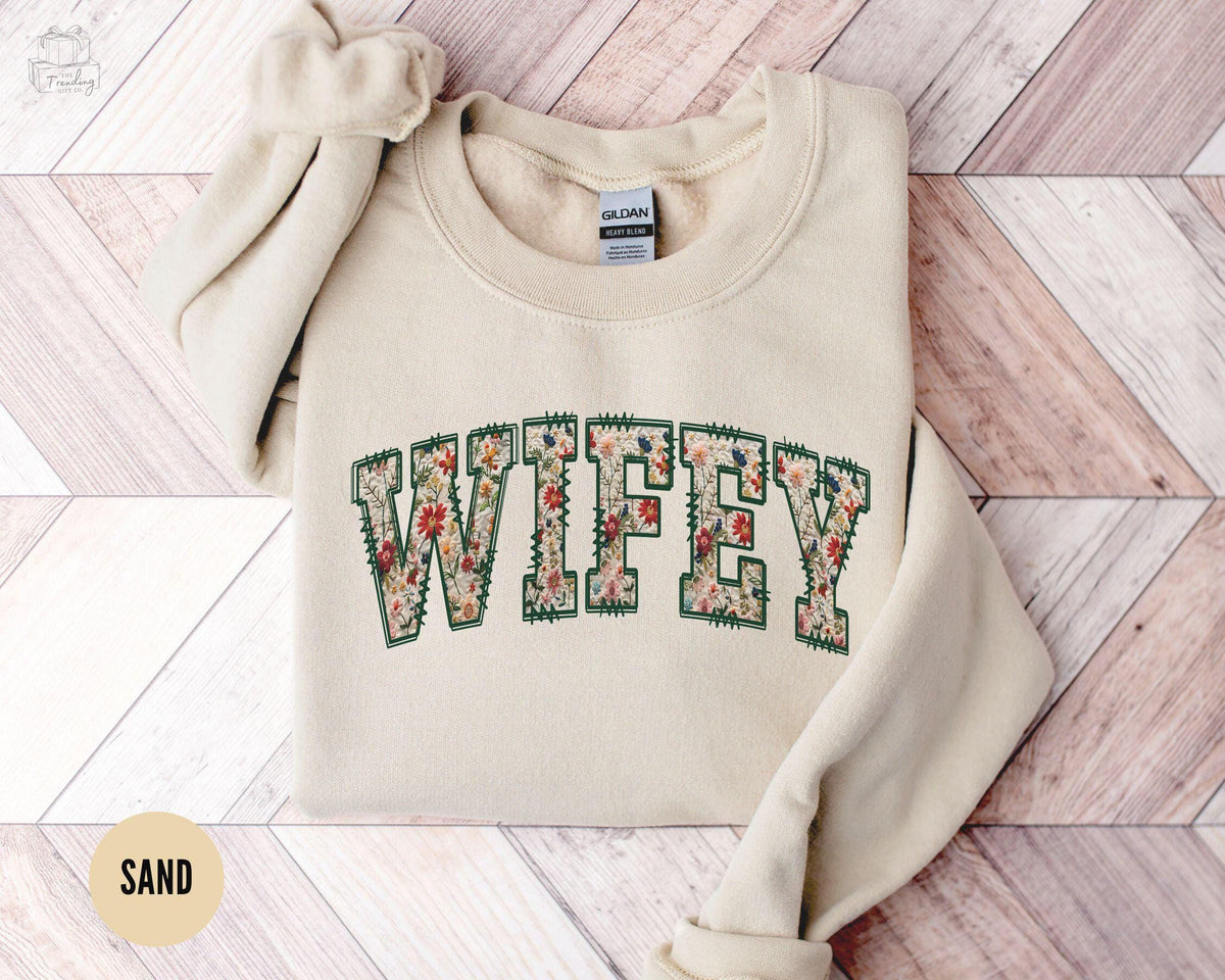 Floral Wifey Sweatshirt New Bride Shirt Bridal Shower GiftJust Married Honeymoon CrewneckFiance Engagement Sweater Getting Ready Outfit Sweatshirt – Soft Feel · Top Pick For Any Outfit