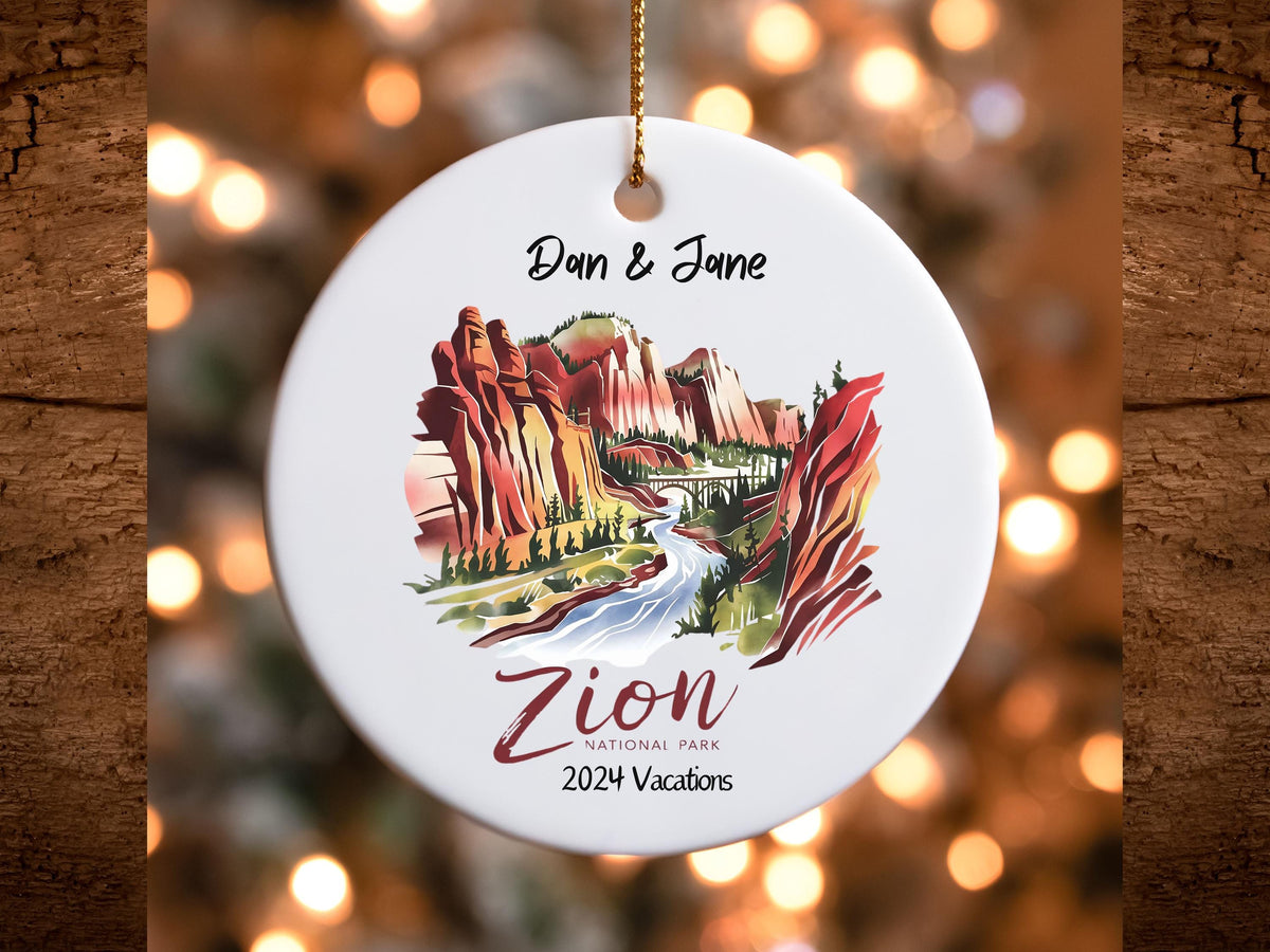 Zion National Park Tree Design Personalized Ceramic Ornament Christmas Tree Decoration Holiday Gift Nature Lover Gift Home Decor Christmas Graphic Tee – Warm & Stylish · Great Gift For Fans