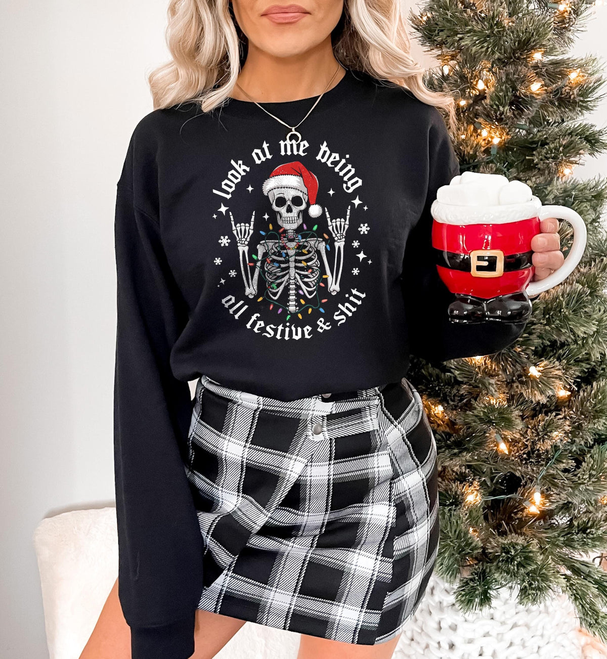 Skeleton Christmas Sweatshirt Rock n Roll Christmas Sweater Goth Christmas Sweatshirt Funny Festive Sweatshirt Sweatshirt – Premium Graphic · Perfect For Daily Wear