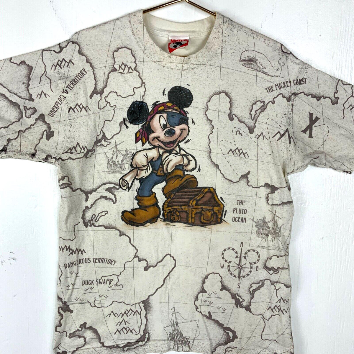 Vintage Mickey Mouse Disney TShirt Large All Over Print Cartoon A Pirates Life Graphic Tee – Bold Style · High-Quality Print
