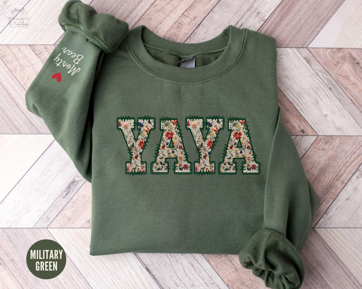 Custom Floral Yaya Sweatshirt Yaya Gift Personalized Grandma Crewneck with Kids Names on Sleeve Wildflower Greek Grandmother Shirt Sweatshirt – Feel-Good Design · Trending Graphic Apparel