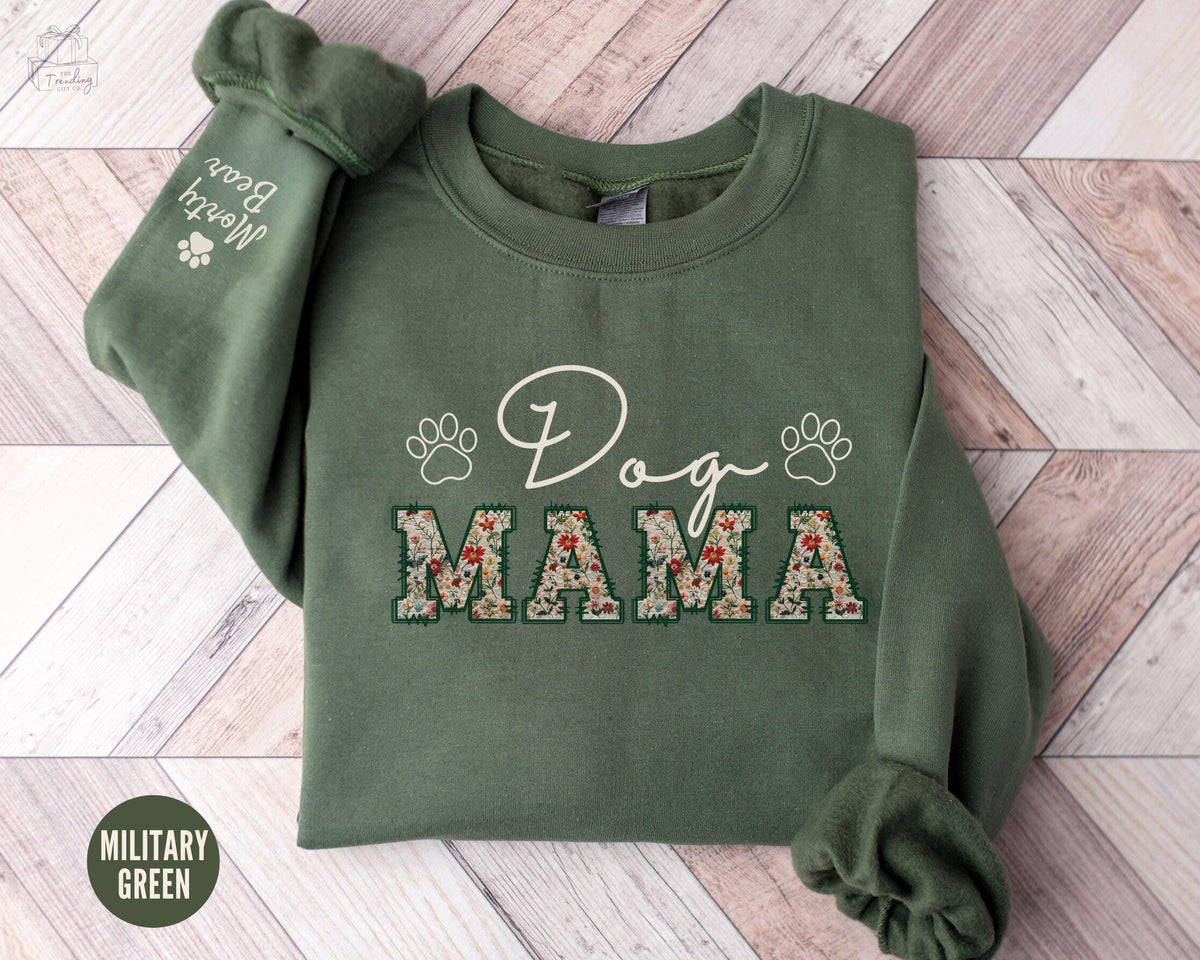 Personalized Dog Mama Sweatshirt New Dog Owner ShirtFloral Dog Mom Sweater with Dogs Names on Sleeve Custom Mothers Day Gift Sweatshirt – Premium Graphic · Top Pick For Any Outfit
