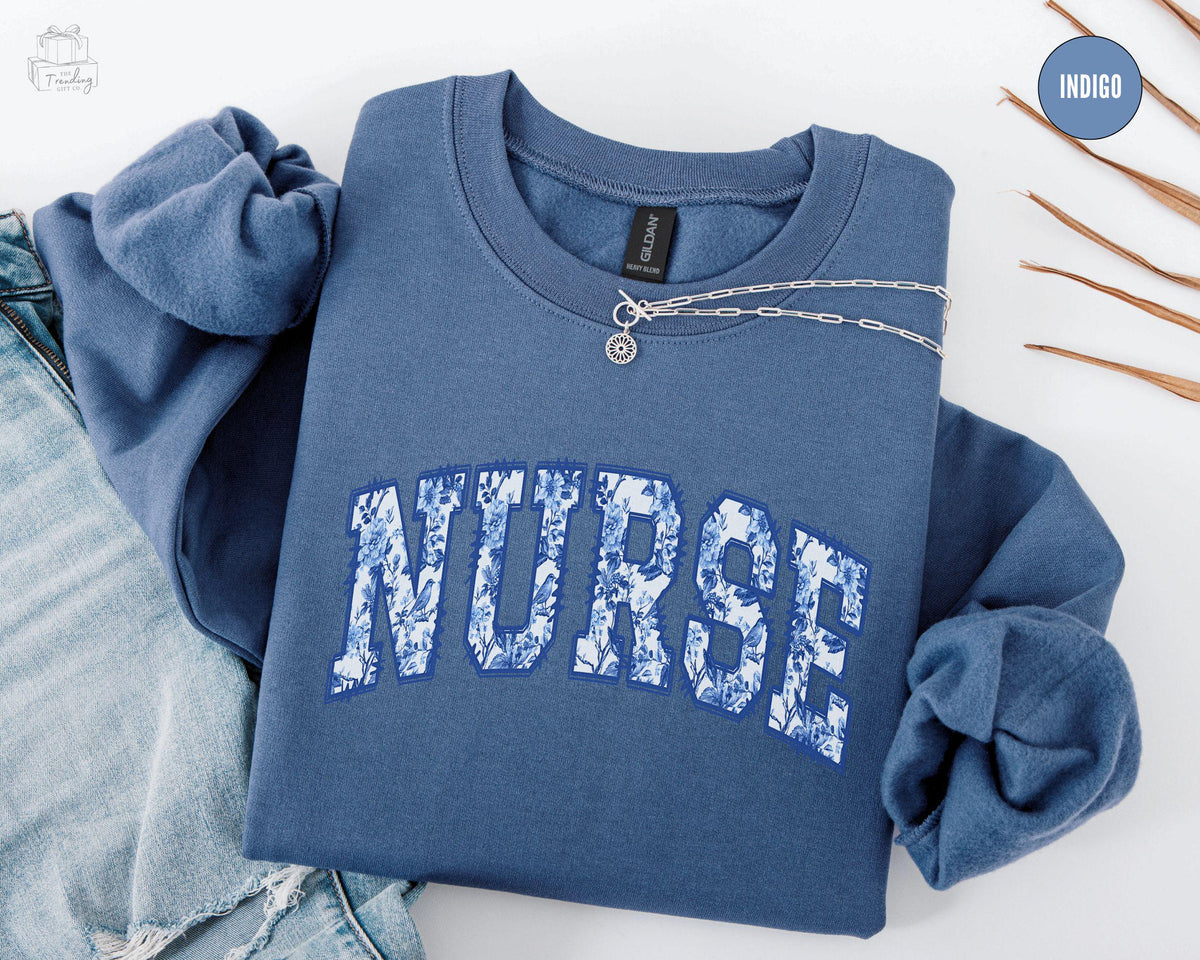 Toile De Jouy Nurse Sweatshirt Floral Nursing School Sweater Rn Grad Crewneck Future Nurse Shirt Coquette Nurse Week CNA Graduation Gift Sweatshirt – Soft Feel · Trending Graphic Apparel