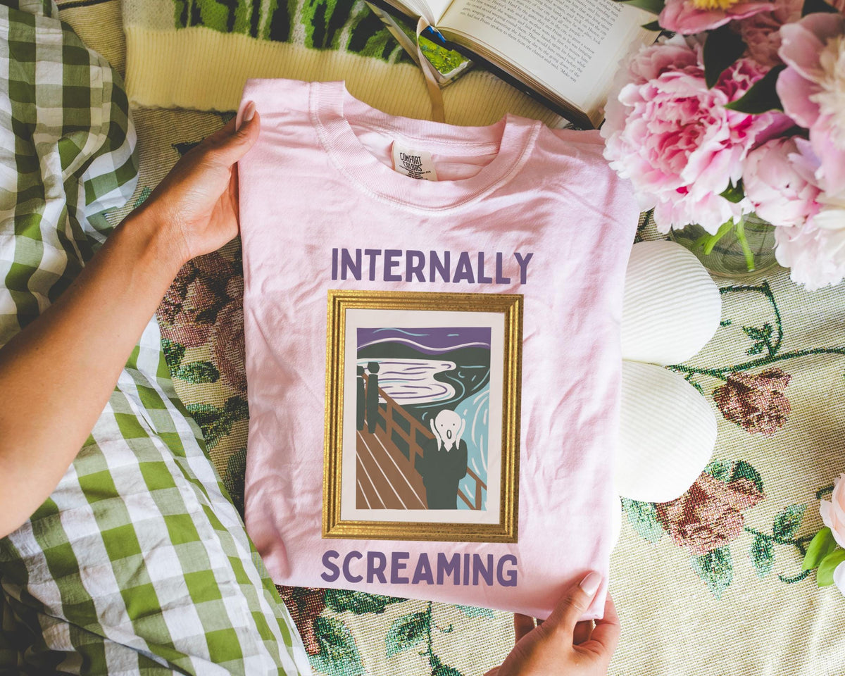 Funny Art History Tee Shirt for Feminist or Democratic Socialist Who Loves the Scream by Edvard Munch Silly Kitschy Chronically Anxious Tee Graphic Tee – Cozy Vibes · Perfect For Daily Wear