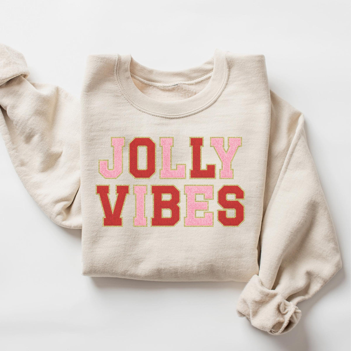 Faux Chenille Patch Christmas Sweatshirt Jolly Vibes Sweatshirt Funny Christmas Groovy Festive Holiday Shirts For Women Cute XMAS Gift Sweatshirt – Feel-Good Design · Great Gift For Fans