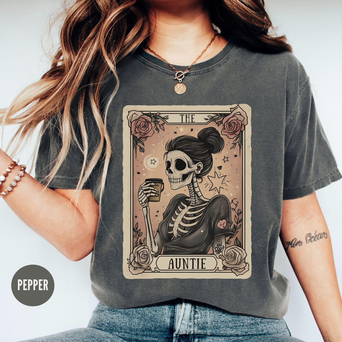 Aunt Tarot Card Shirt Women Skeleton Tshirt Coffee Lover Aunt Tee Mothers Day Auntie Gift Pregnancy Reveal to Sister Graphic Tee – Everyday Comfort · Must-Have Style