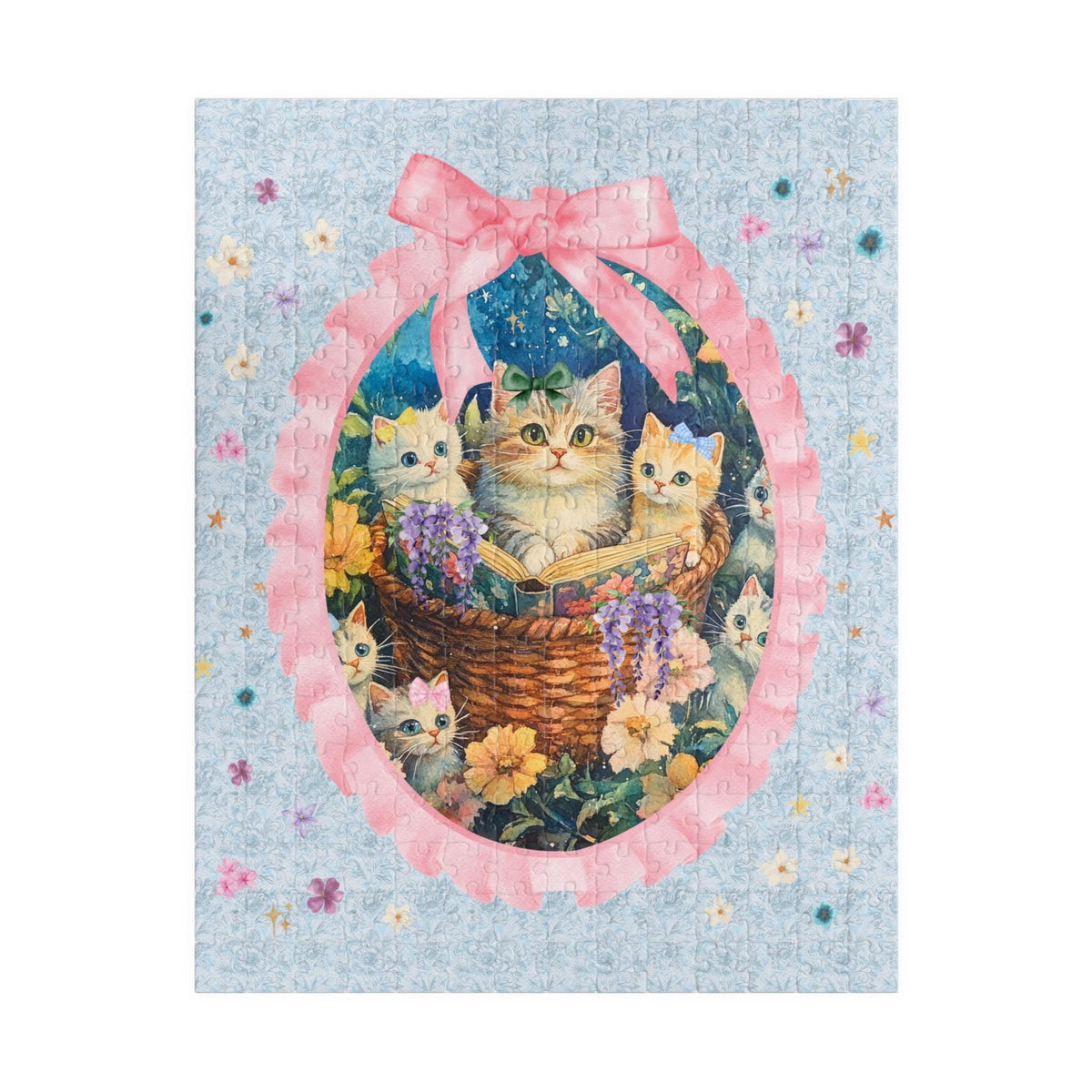 Wildflower Cat Puzzle for Cat Mom or Cat Dad Who Loves Bows and Whimsical Flowers 500 Piece Puzzle for Friend Who Loves Cats and Books Graphic Tee – Cozy Vibes · Must-Have Style