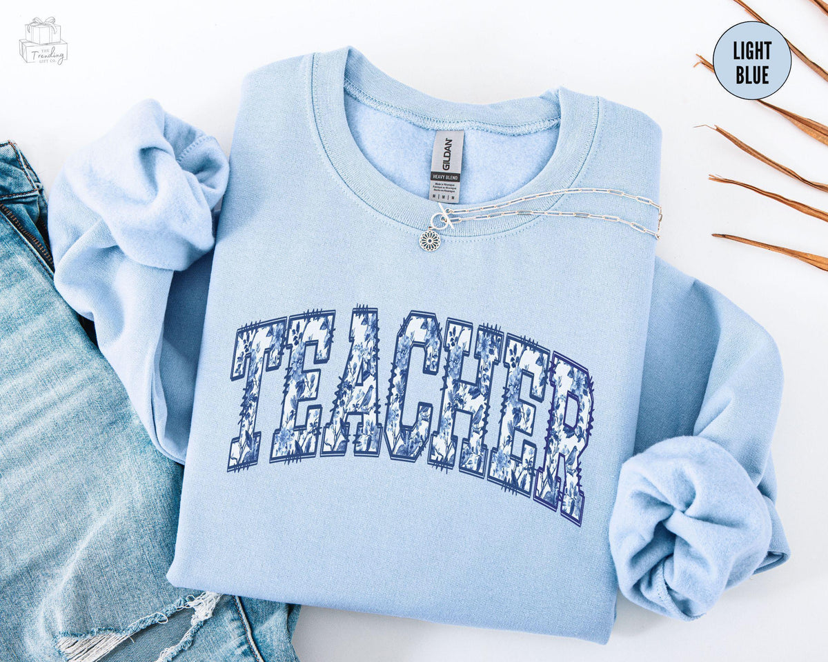 Floral Teacher Sweatshirt Cute Teacher Sweatshirt Coquette Teacher Appreciation Gift Back To School Chinoiserie Teacher Shirt Sweatshirt – Bold Style · High-Quality Print