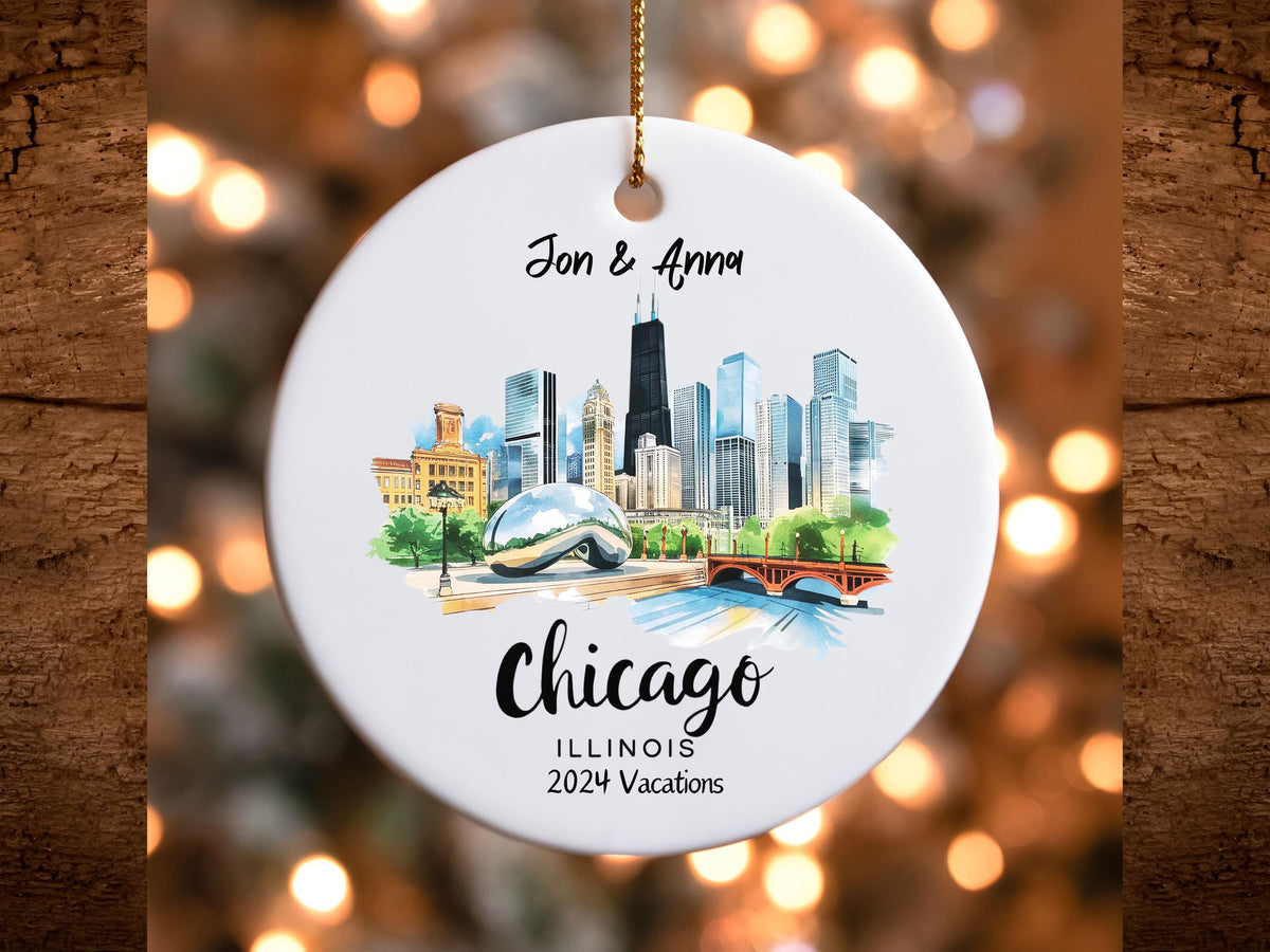 Chicago Personalized Ceramic Ornament Personalized Christmas Bauble Holiday Gift Idea Customizable Tree Decoration Illinois City Graphic Tee – Feel-Good Design · Top Pick For Any Outfit