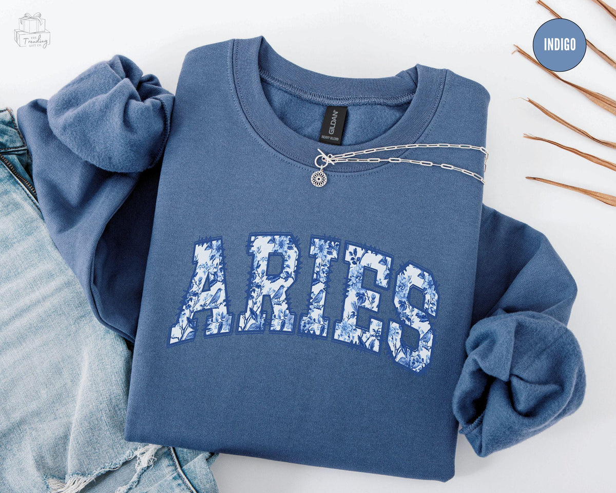 Toile Aries Sweatshirt Floral Zodiac Sign Crewneck Gift For Aries Birthday Gifts March April Birthday Sweater Astrology Gift For Her Sweatshirt – Premium Graphic · High-Quality Print