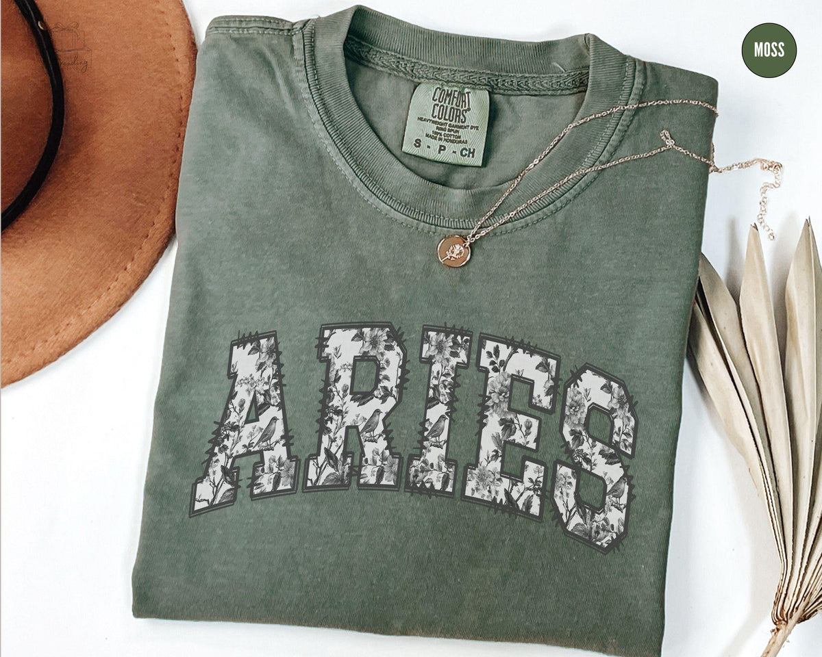 Aries Tshirt Floral Zodiac Sign Crewneck Gift For Aries Birthday Gifts March April Birthday Tee Toile Astrology Gift Graphic Tee – Soft Feel · Trending Graphic Apparel