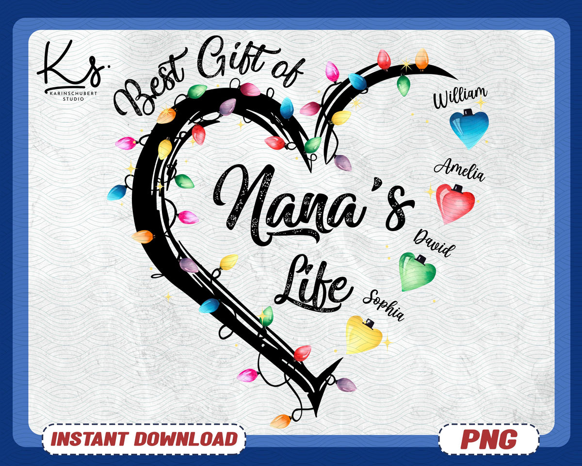 The Lights Of Grandma39s Life Png Best Gift Of Nana39s Life Png Grandma Christmas Shirt With Grandkids Names Personalized Gift For Grandma Graphic Tee – Feel-Good Design · High-Quality Print