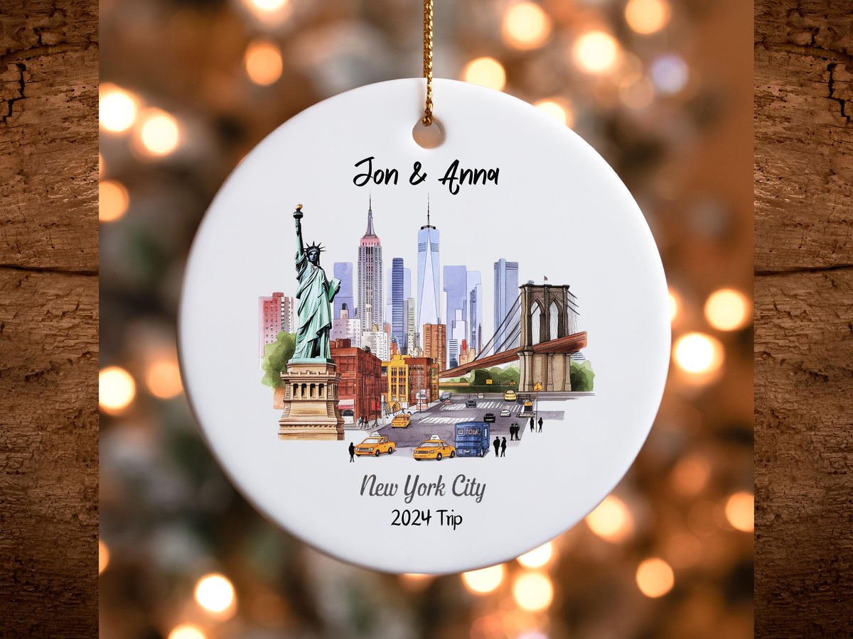 New York City Christmas Decoration Ceramic Ornament NYC Holiday Gift Empire State Building Decor Times Square Souvenir Statue of Graphic Tee – Feel-Good Design · Top Pick For Any Outfit