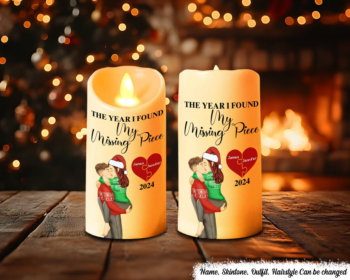 The Year I Found My Missing Piece Personalized Custom Kissing Couples LED Candle Romantic Gift For Couple Gift For Him Engagement Gift Graphic Tee – Everyday Comfort · Great Gift For Fans