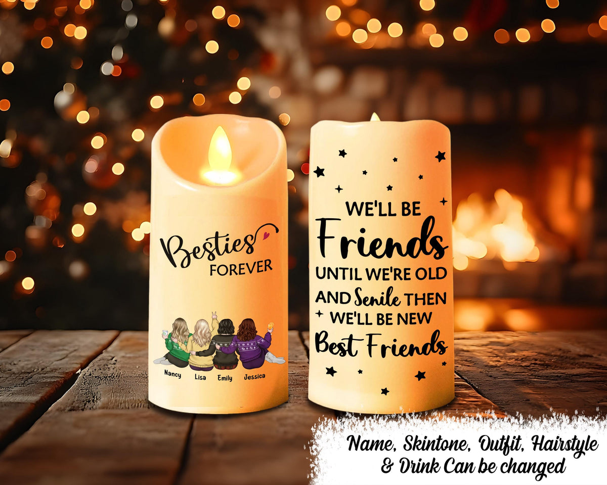 Besties Forever Message Christmas Besties Back View Personalized LED Candle Christmas Gift For Best Friends BFF Friend Led Candle Graphic Tee – Easygoing Wear · High-Quality Print