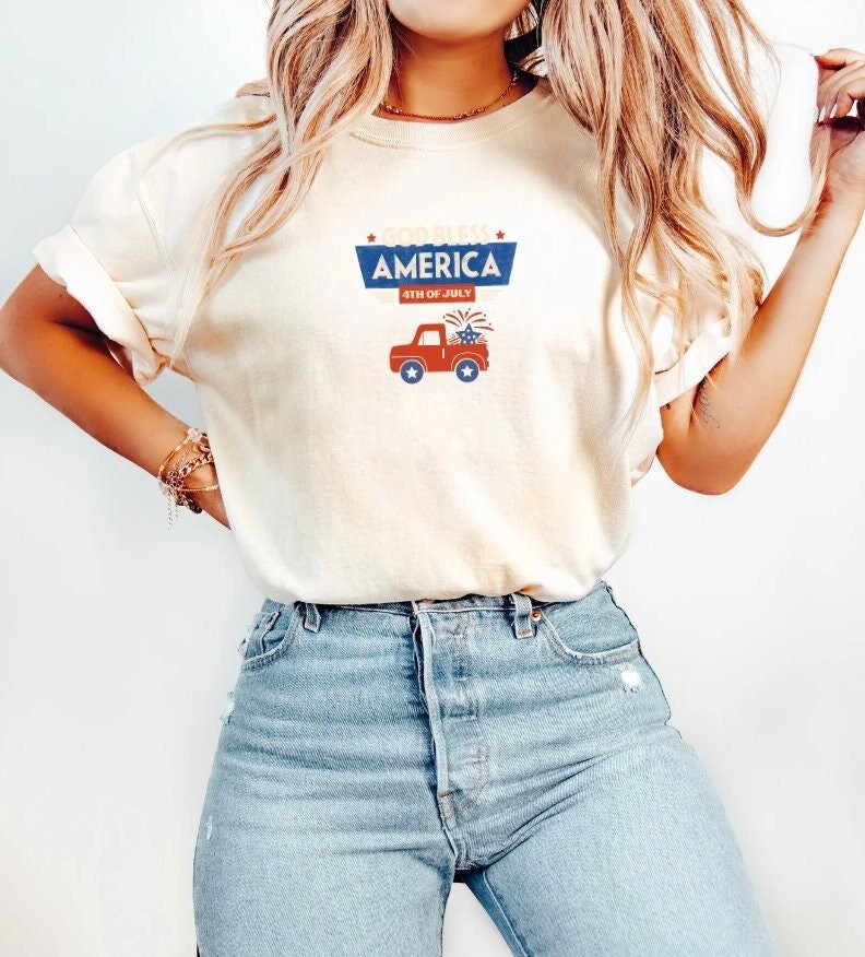 Retro Red Truck Tee God Bless America T shirt Independence Day Tshirt Stars and Stripes Tee Truckers Tee Graphic Tee – Feel-Good Design · Trending Graphic Apparel