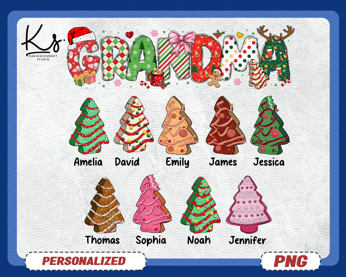 Mama Nana Grandma Christmas Png Custom Kids Name Png Retro Christmas Nanny Mawmaw Shirt Png Little Tree Cake Png Christmas Tree Cake Png Graphic Tee – Bold Style · Must-Have Style