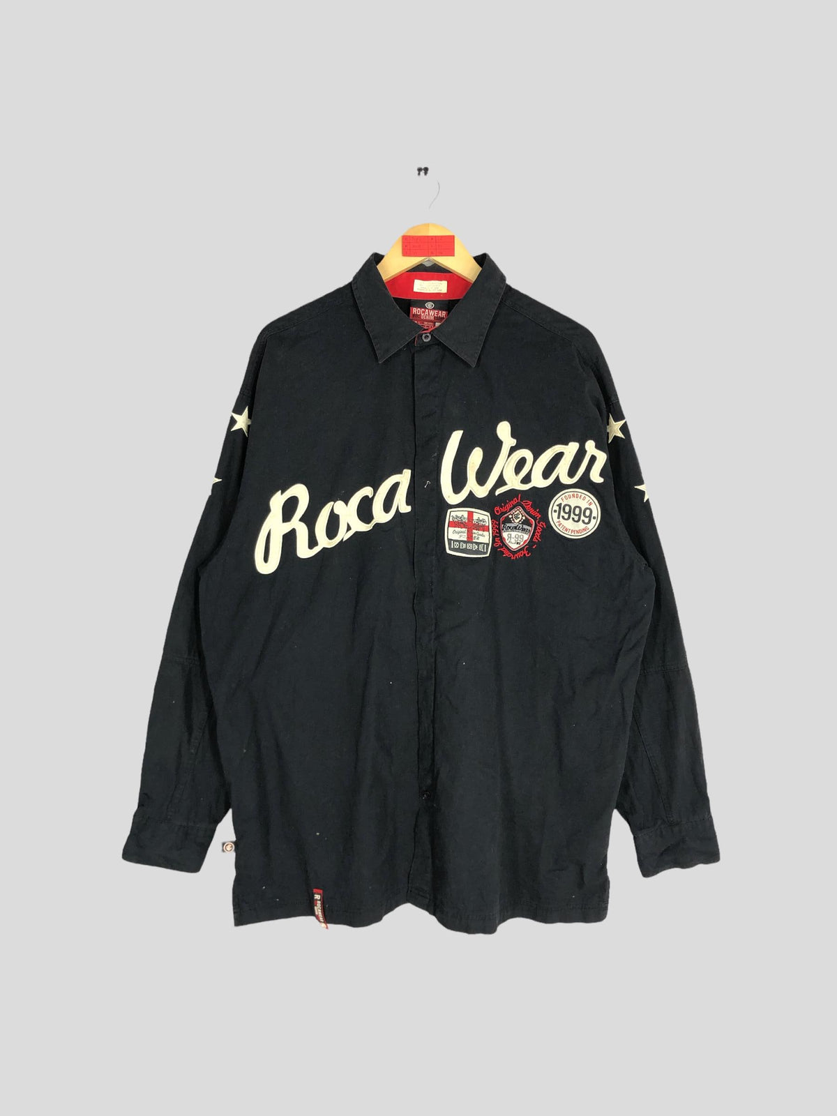 Rare Rocawear Spellout Button Up XLarge Black Rocawear Embroidery Logo Longsleeve Oxford Shirt Size XL Graphic Tee – Fan Favorite · Must-Have Style