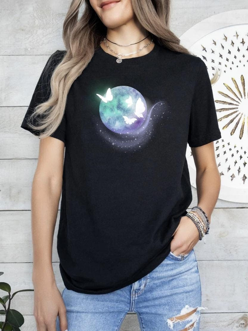 Enchanted Moon Tee Butterfly T Shirt Fantasy Nature Fairy Tee Fantasy Shirt Moon Shirt Graphic Tee – Aesthetic Look · Trending Graphic Apparel