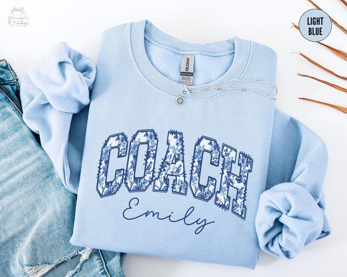 Toile Personalized Coach Sweatshirt Custom Coach GiftCheer Coach Sweater Coach Name Shirt Chinoiserie Game Day Crewneck Coach Gifts Sweatshirt – Aesthetic Look · Perfect For Daily Wear