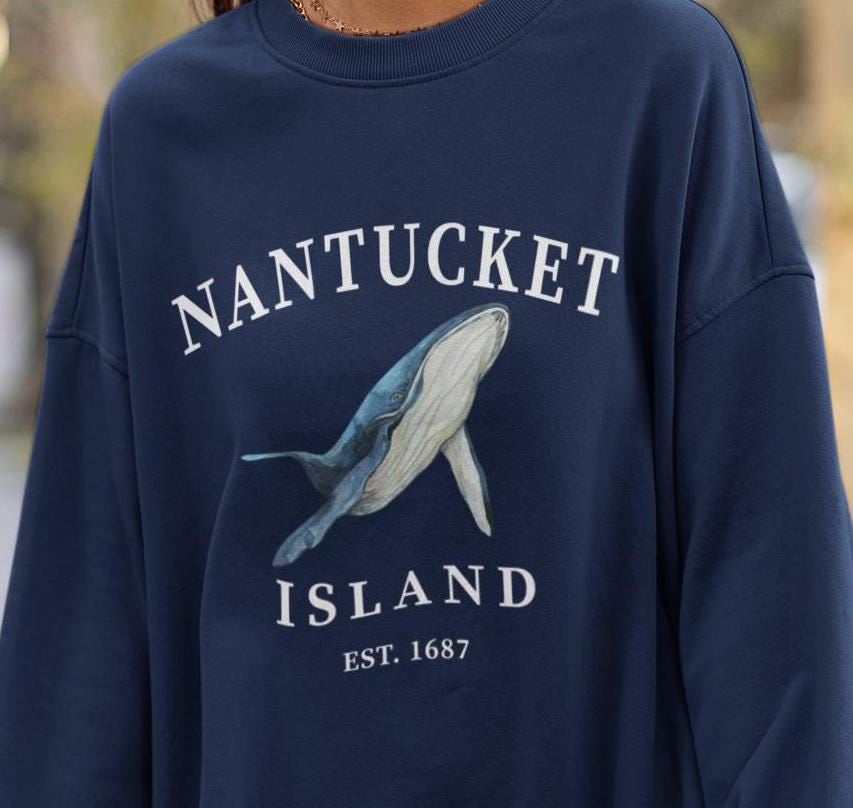 Nantucket Island Whale Sweatshirt Gift Massachusetts Shirt Spring Break Crewneck Preppy Beach Pullover Sweater Sweatshirt – Soft Feel · Must-Have Style