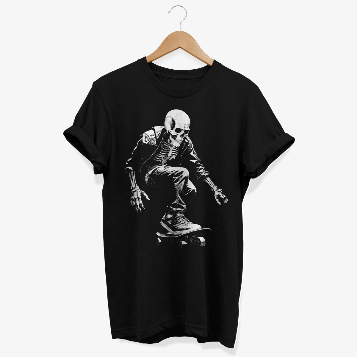 Skeleton Skateboarder T shirt Punk Rock Skater Tee Gothic Aesthetic Skateboarding Shirt Edgy Skull Streetwear Alt Clothes Goth Style Graphic Tee – Premium Graphic · Must-Have Style
