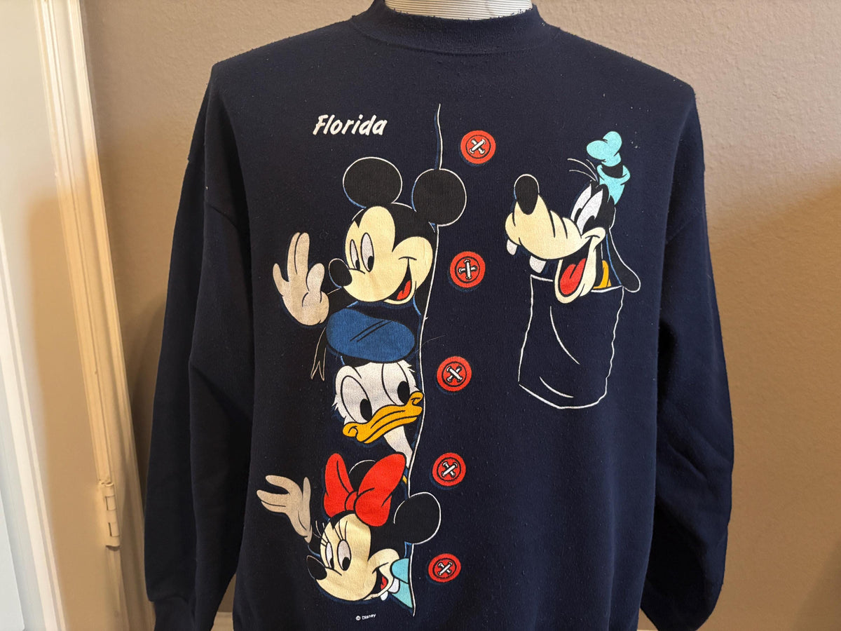 Vintage 90s Walt Disney Mickey And Friends Florida Crewneck Sweatshirt L Sweatshirt – Premium Graphic · Great Gift For Fans