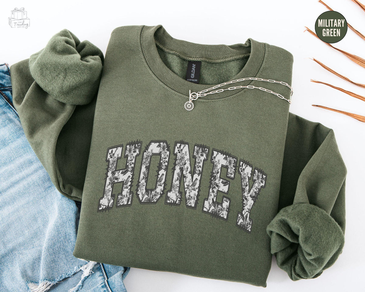 Floral Honey Sweatshirt Toile De Jouy Grandma Crewneck Mothers Day Gift Honey Gifts Coquette Grandma Christmas Honey Sweater Sweatshirt – Aesthetic Look · Must-Have Style