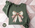 Toile De Jouy Christmas Bow Sweatshirt Toile Pink Bow Christmas Sweater Coquette Christmas Gift for Her Girly Holiday Crewneck Sweatshirt – Premium Graphic · Great Gift For Fans
