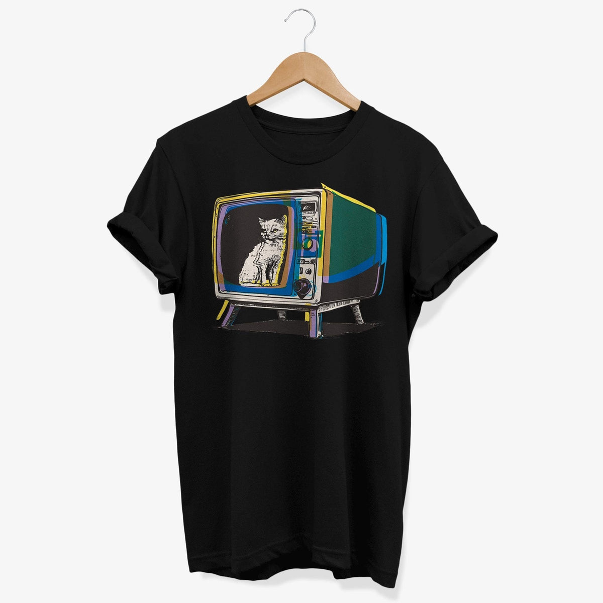 Retro Trippy Cat Tv Graphic T shirt 80s Vintage Television Lovers 90s Pop Art Clothing Rave Festival Clothes Graphic Tee – Soft Feel · Must-Have Style