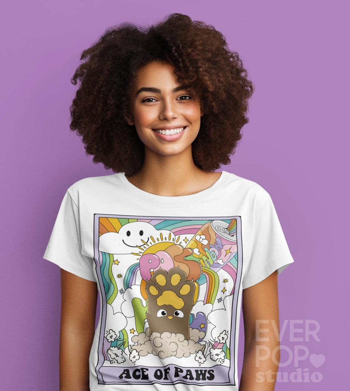 Ace of Paws Shirt Tarot Card Tshirt Meow Cat T Shirt Kitten Graphic Tee Dog Rainbow Print Animal feet Crewneck Anime Cartoon Top Graphic Tee – Bold Style · Must-Have Style
