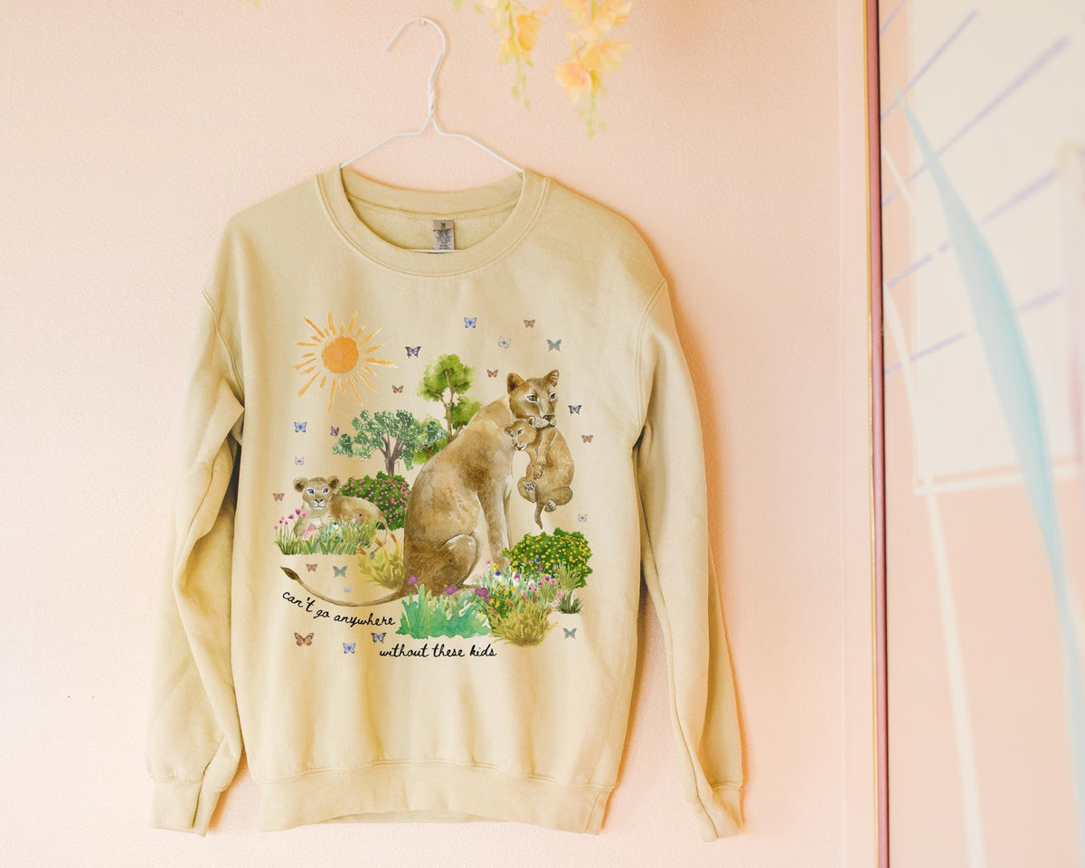 Funny Mama Sweatshirt for Animal Lover Cute New Mom of Twins Crewneck Gift for Mom of Two Nineties Throwback Lion Shirt with Butterflies Sweatshirt – Aesthetic Look · Must-Have Style