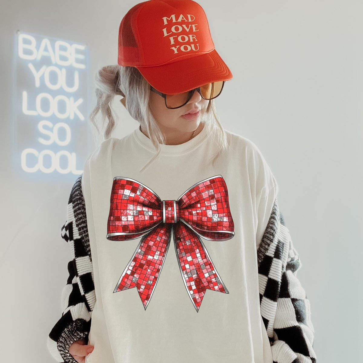 Tshirt Cute Trendy Christmas Holiday Party Tee Red Bow Retro Vintage Style Coquette Christmas Bow Graphic Tee – Easygoing Wear · Great Gift For Fans