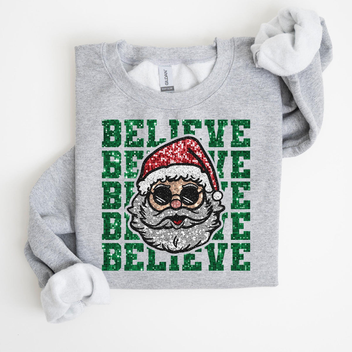 Faux Glitter Christmas Sweatshirt Vintage Santa Sweatshirt Vintage Santa Crewneck Xmas Shirt Sweatshirt – Premium Graphic · Must-Have Style
