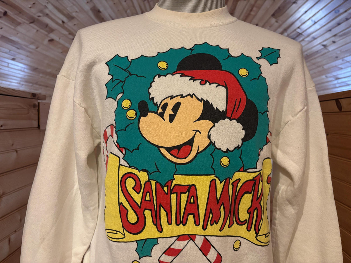 Vintage 9039s Walt Disney Mickey Mouse Santa Mick Christmas Crewneck Sweatshirt L Sweatshirt – Warm & Stylish · Great Gift For Fans