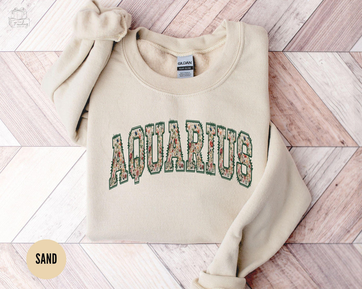 Aquarius Sweatshirt Floral Zodiac Sign Crewneck Gift For Aquarius Birthday Gifts January Birthday Sweater Astrology Gift For Her Sweatshirt – Cozy Vibes · Perfect For Daily Wear