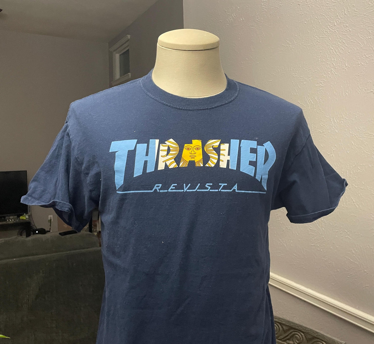 Vintage 2000s Thrasher Revista Skateboard Magazine navy blue Tshirt size M Graphic Tee – Premium Graphic · Must-Have Style