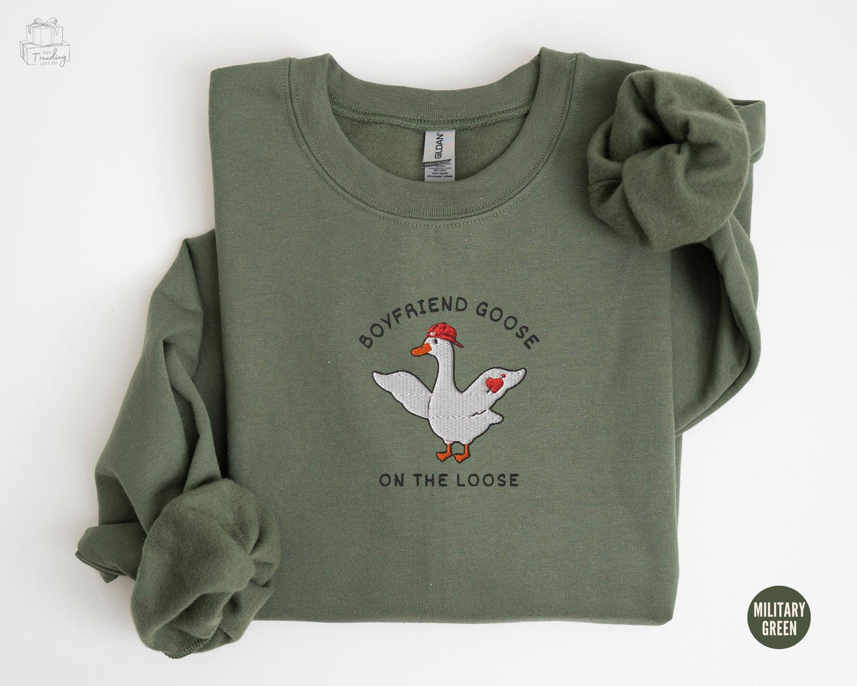 Embroidered Silly Goose Boyfriend Shirt Gift for Valentines Day Funny Goose Sweatshirt His Hers Outfits Matching Couple Crewneck Sweatshirt – Fan Favorite · Trending Graphic Apparel