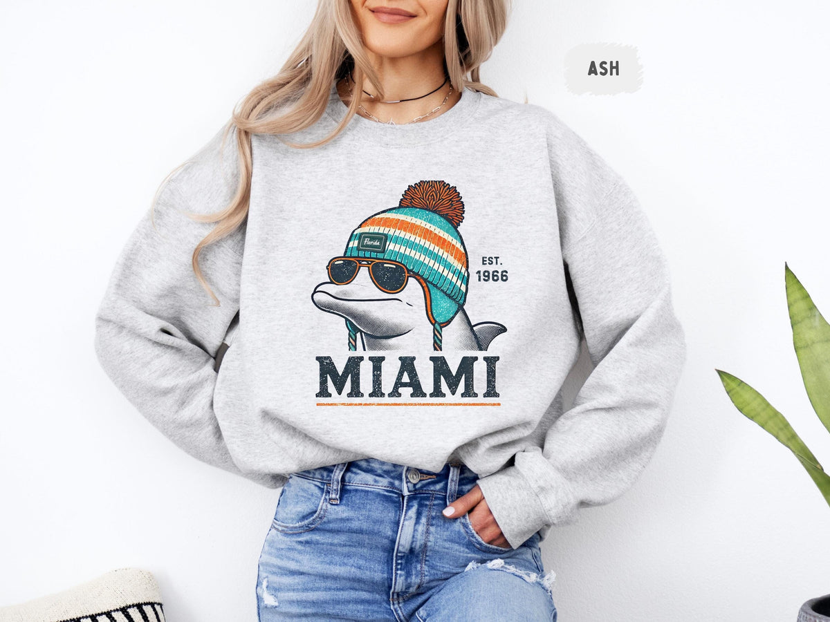 Miami Football Sweatshirt Sports Team Fan Gear Game Day Crewneck Football Fan Gift Dolphins Team Apparel Sweatshirt – Aesthetic Look · Perfect For Daily Wear