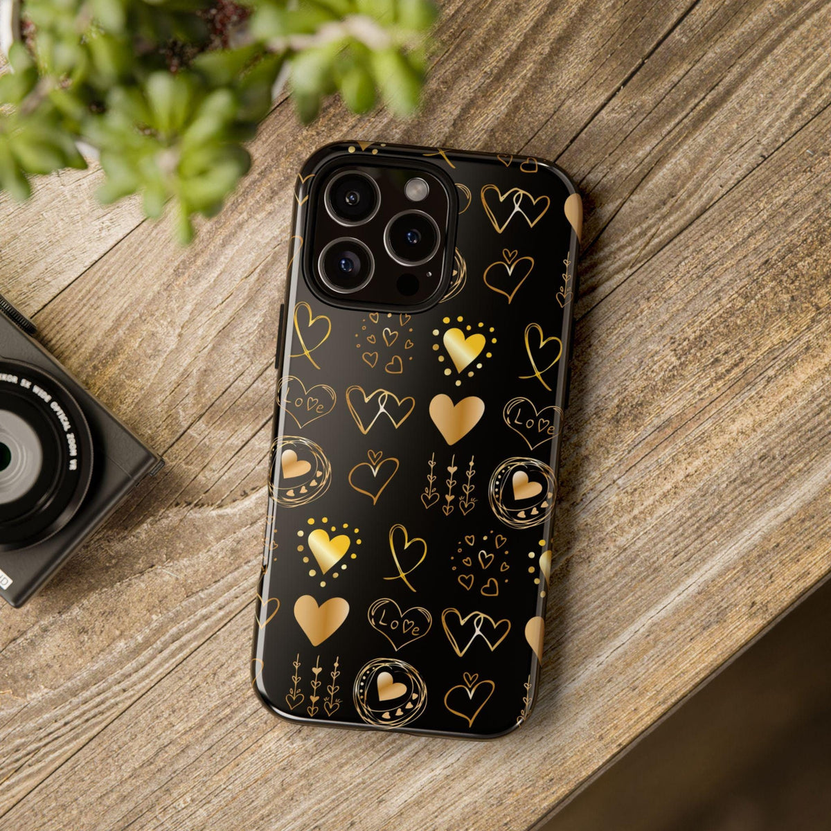 Phone Case Gold Doodle Hearts pattern Trendy Tough Case Protective Cover Stylish Phone Accessories Unique iPhone Case Cool Samsung Graphic Tee – Bold Style · Perfect For Daily Wear