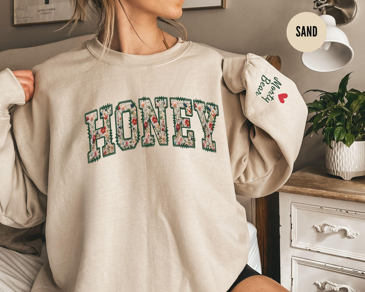 Personalized Floral Honey Sweatshirt Custom Grandma Crewneck Mothers Day Gift Honey Gifts Xmas Gift For Grandma Christmas Honey Sweater Sweatshirt – Easygoing Wear · Great Gift For Fans