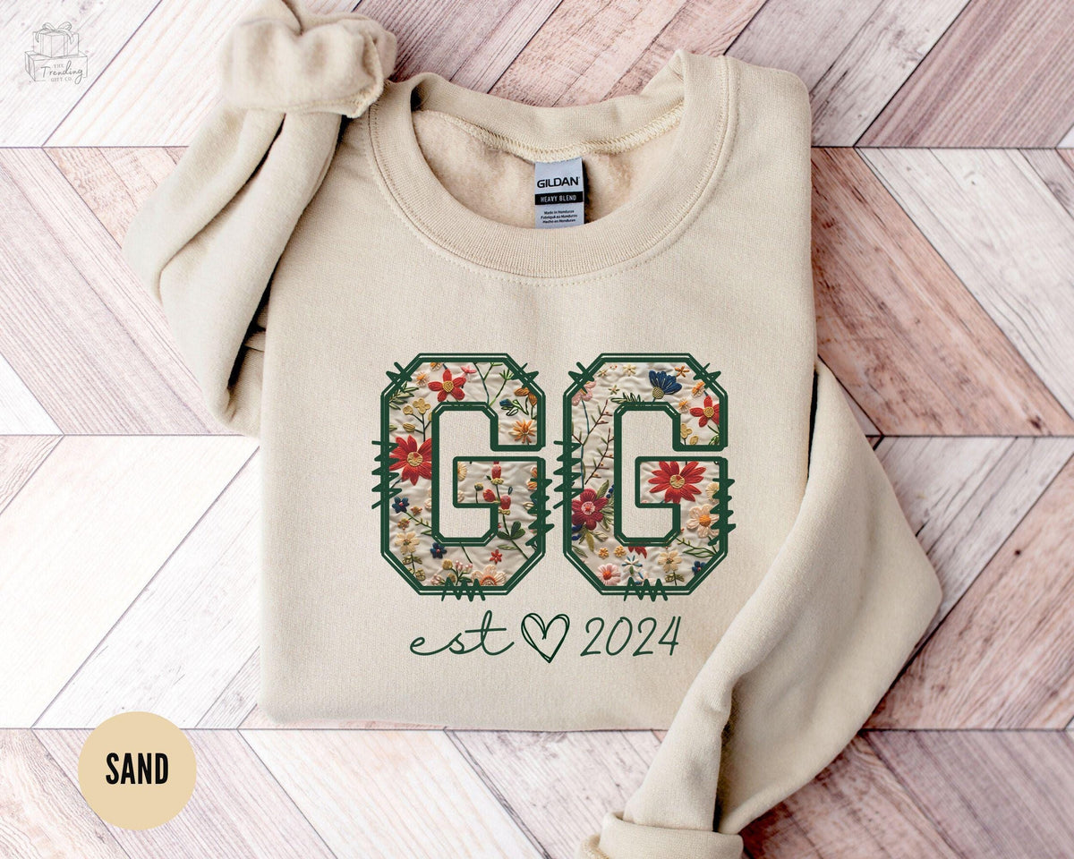 Floral GG Gigi Sweatshirt Grandma Christmas Gift Crewneck New Grandma Est 2024 Sweater Mothers Day Grandmother Shirt Granny Outfit Sweatshirt – Aesthetic Look · Top Pick For Any Outfit