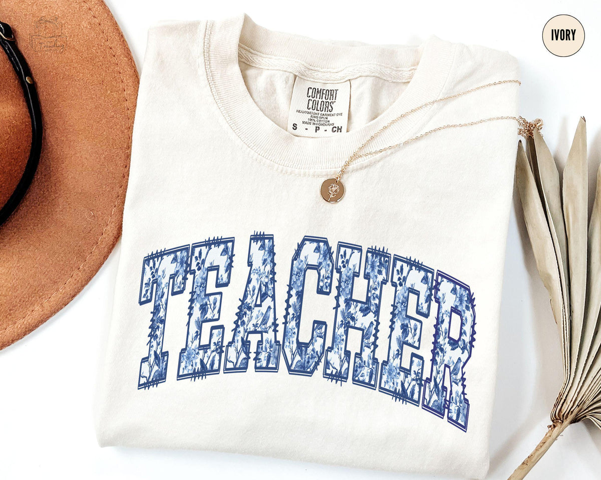Chinoiserie Teacher Shirt Teacher TShirt Floral Teacher Appreciation Gift Toile Teachers Tee Coquette Teach TShirt Graphic Tee – Warm & Stylish · High-Quality Print