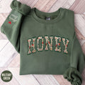 Custom Floral Honey Sweatshirt Personalized Grandma Crewneck with Kids Names on Sleeve Honey Gifts Honey Christmas Sweater Sweatshirt – Premium Graphic · Great Gift For Fans