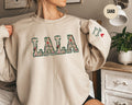 Custom Lala Sweatshirt With Kid Name On Sleeve Personalized Floral Lala Crewneck Lala Grammy Gift Grandma Sweater Sweatshirt – Soft Feel · Top Pick For Any Outfit