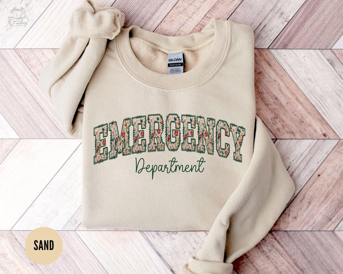 Emergency Department Sweatshirt Floral Emergency Nurse Sweatshirt Hospital Sweatshirt ER Nurse Crewneck RN Gift ER Department Sweater Sweatshirt – Aesthetic Look · Top Pick For Any Outfit